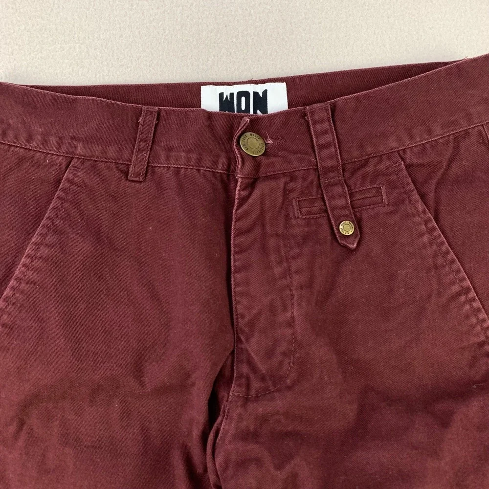 Woolf Originals NY Chinos Mens 28 Burgundy Slim Fit Cotton Twill Trousers WON